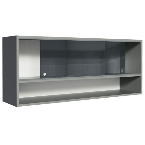 Encontraproduto.com.br - Armário Aéreo 2 Portas De Vidro Neutral E 1 Nicho Cinza