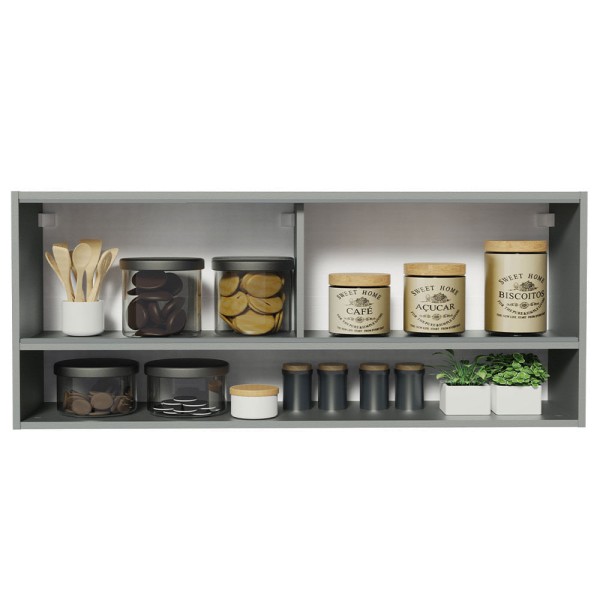 Encontraproduto.com.br - Armário Aéreo 2 Portas De Vidro Neutral E 1 Nicho Cinza