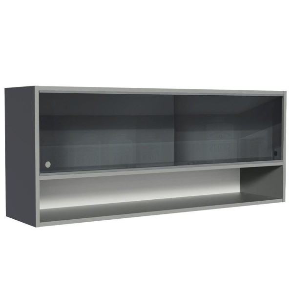 Encontraproduto.com.br - Armário Aéreo 2 Portas De Vidro Neutral E 1 Nicho Cinza