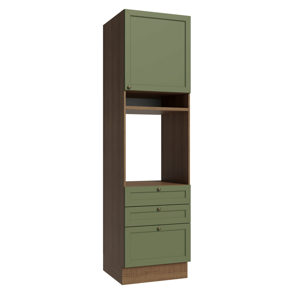 Torre Quente 60 cm 1 Porta 3 Gavetas Rustic/Verde Vik Madesa