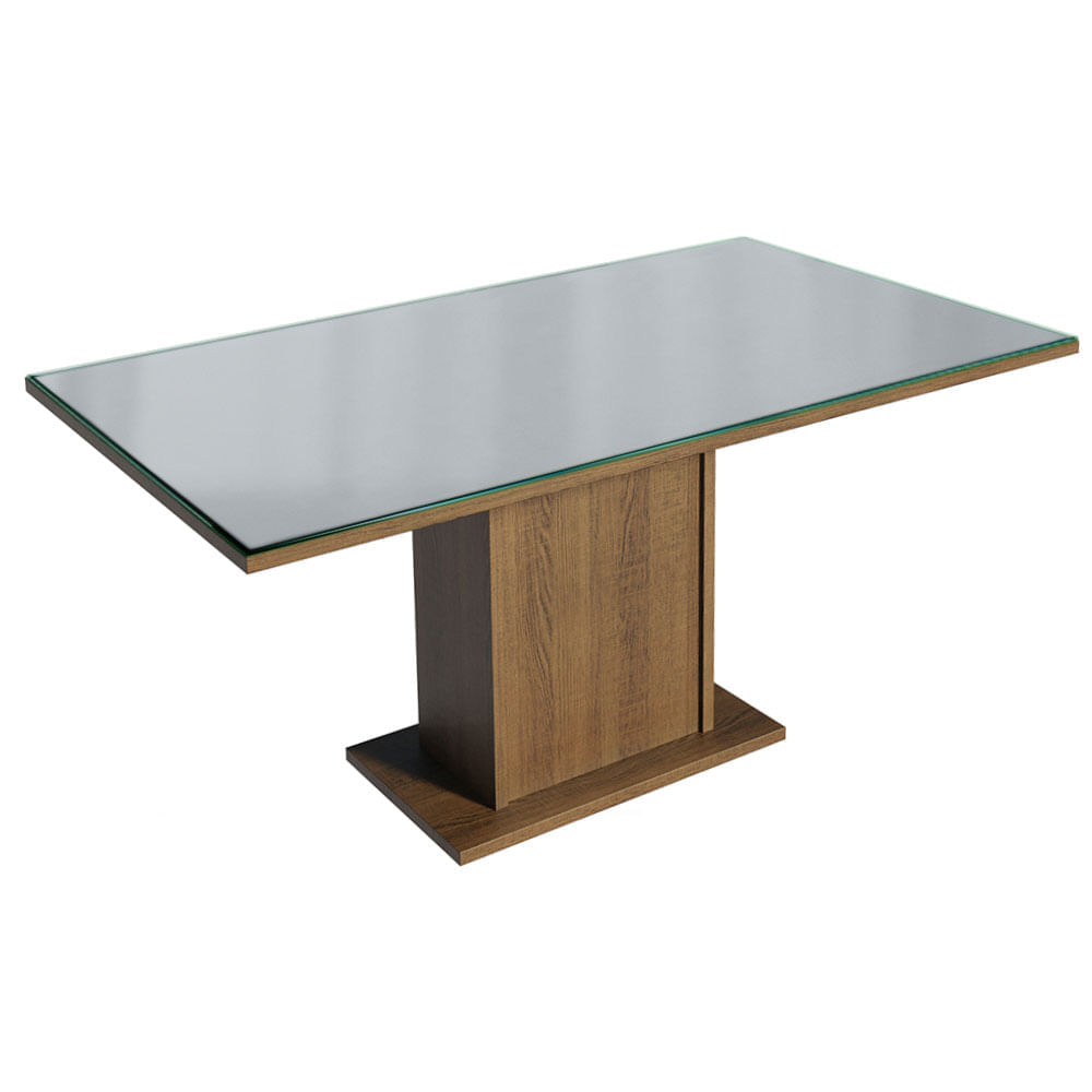 Mesa de Jantar Retangular Tampo de Vidro Madesa 5275 Rustic/Cinza
