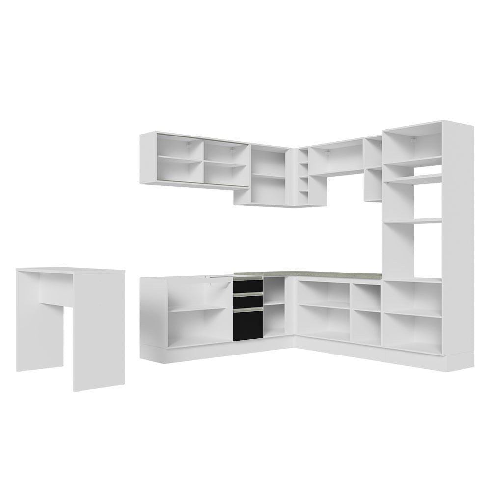 Encontraproduto.com.br - Armário de Cozinha Completa de Canto 504cm Branco/Preto Glamy Madesa 01