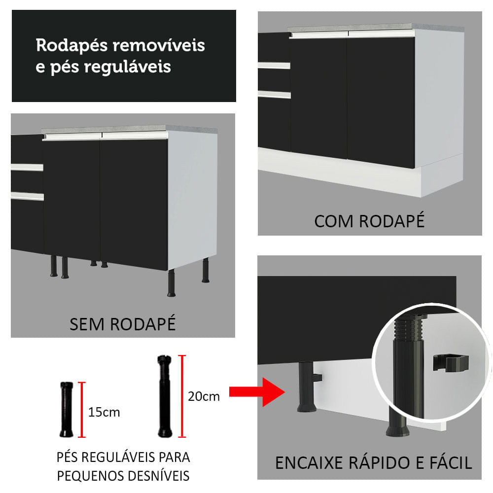 Encontraproduto.com.br - Armário de Cozinha Completa de Canto 504cm Branco/Preto Glamy Madesa 01