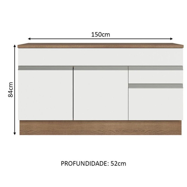 Encontraproduto.com.br - Balcão Gabinete de Pia Madesa Glamy 150 cm 2 Gavetas 2 Portas (Com Tampo) Rustic/Branco