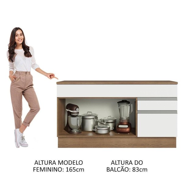 Encontraproduto.com.br - Balcão Gabinete de Pia Madesa Glamy 150 cm 2 Gavetas 2 Portas (Com Tampo) Rustic/Branco