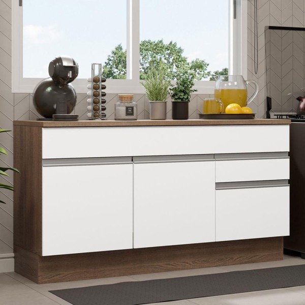 Encontraproduto.com.br - Balcão Gabinete de Pia Madesa Glamy 150 cm 2 Gavetas 2 Portas (Com Tampo) Rustic/Branco