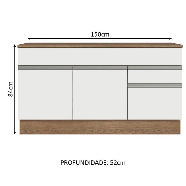 Encontraproduto.com.br - Balcão Gabinete de Pia Madesa Glamy 150 cm 2 Gavetas 2 Portas (Com Tampo) Rustic/Branco