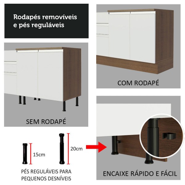 Encontraproduto.com.br - Balcão Gabinete de Pia Madesa Glamy 150 cm 2 Gavetas 2 Portas (Com Tampo) Rustic/Branco