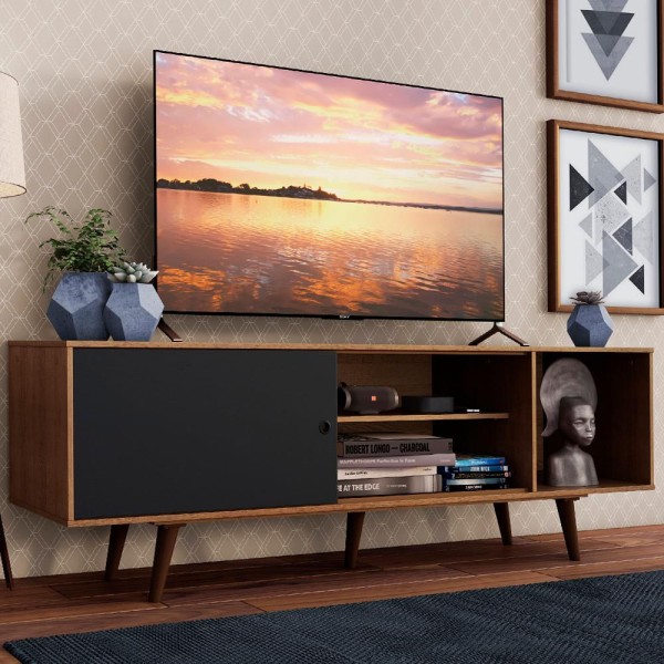 Encontraproduto.com.br - Rack Madesa Dubai para TV até 65 Polegadas com Pés - Rustic/Preto/Rustic