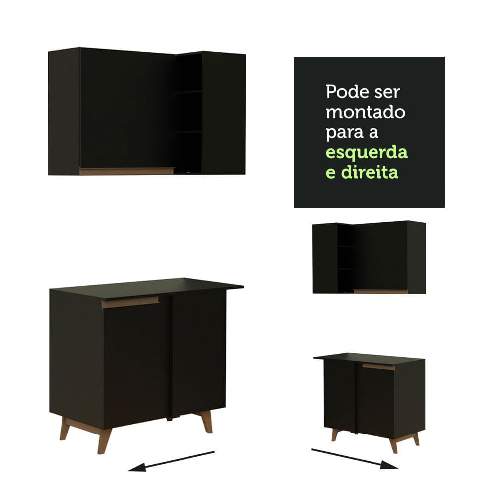 Encontraproduto.com.br - Armário de Cozinha Completa de Canto 512cm Preto Reims Madesa 01
