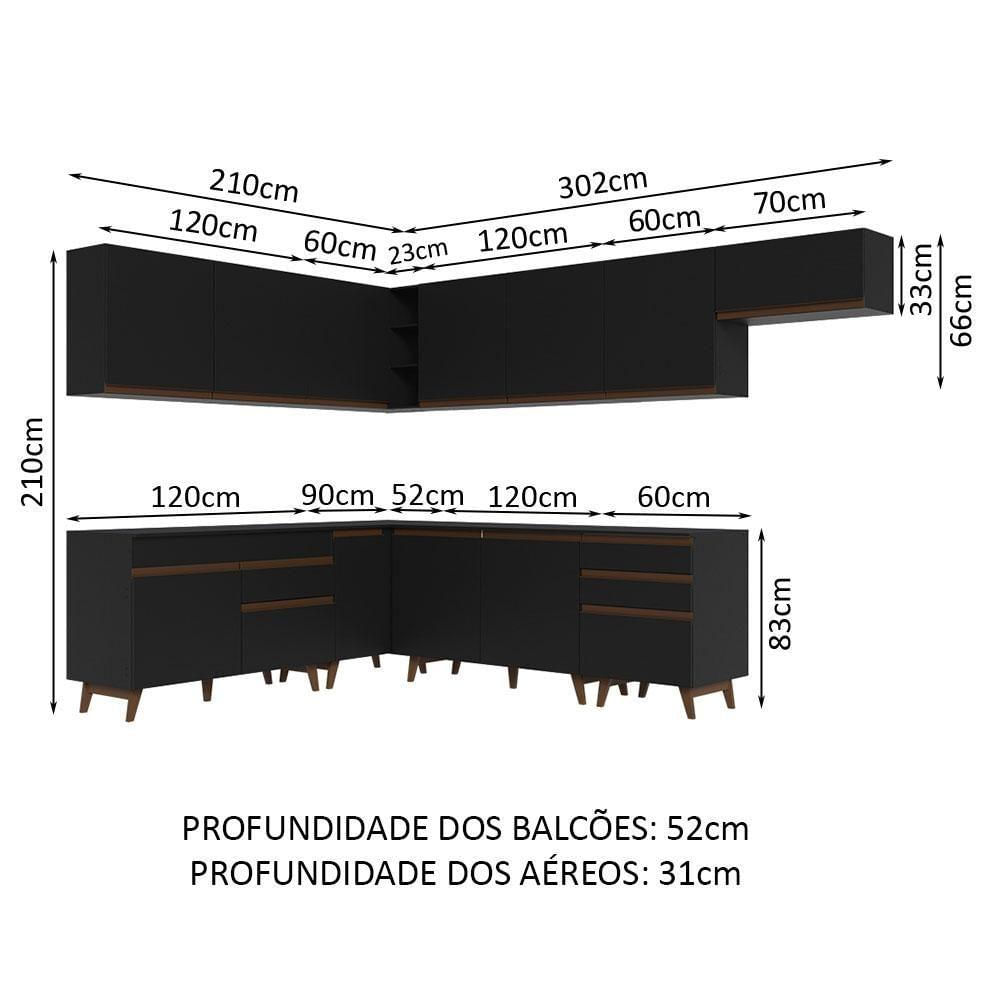 Encontraproduto.com.br - Armário de Cozinha Completa de Canto 512cm Preto Reims Madesa 01