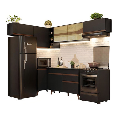 Armário de Cozinha Completa de Canto 402cm Preto Reims Madesa 04