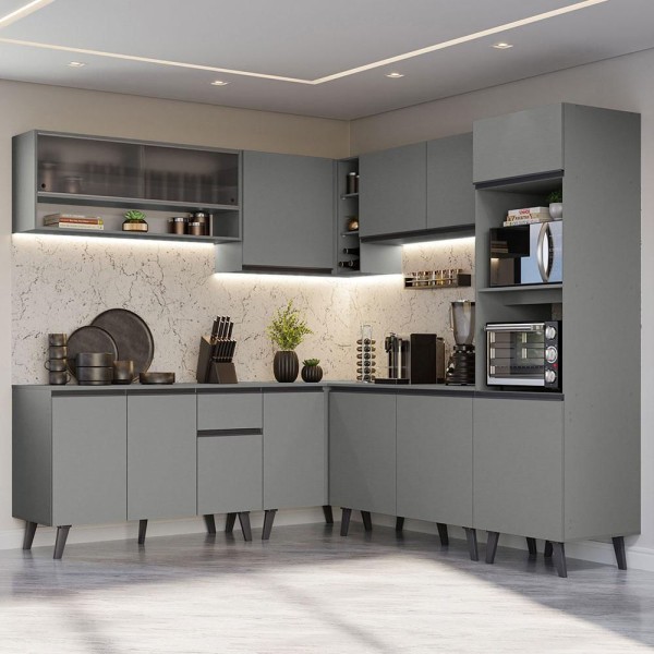 Encontraproduto.com.br - Armário de Cozinha Completa de Canto 445cm Cinza Nice Madesa 02