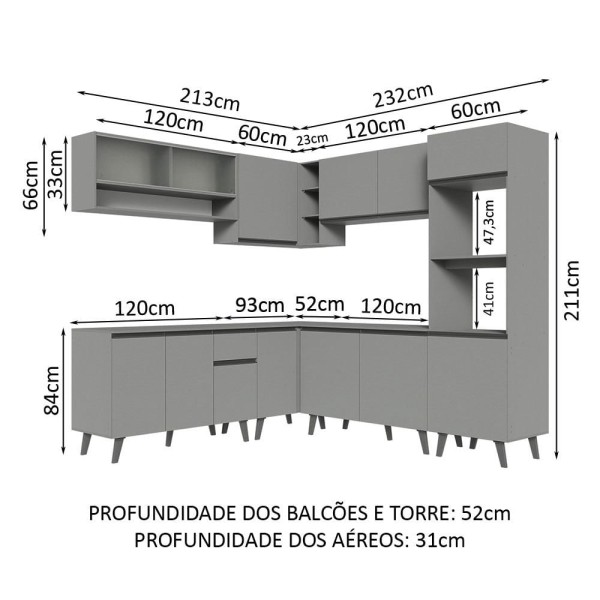 Encontraproduto.com.br - Armário de Cozinha Completa de Canto 445cm Cinza Nice Madesa 02