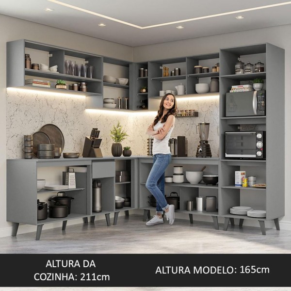 Encontraproduto.com.br - Armário de Cozinha Completa de Canto 445cm Cinza Nice Madesa 02