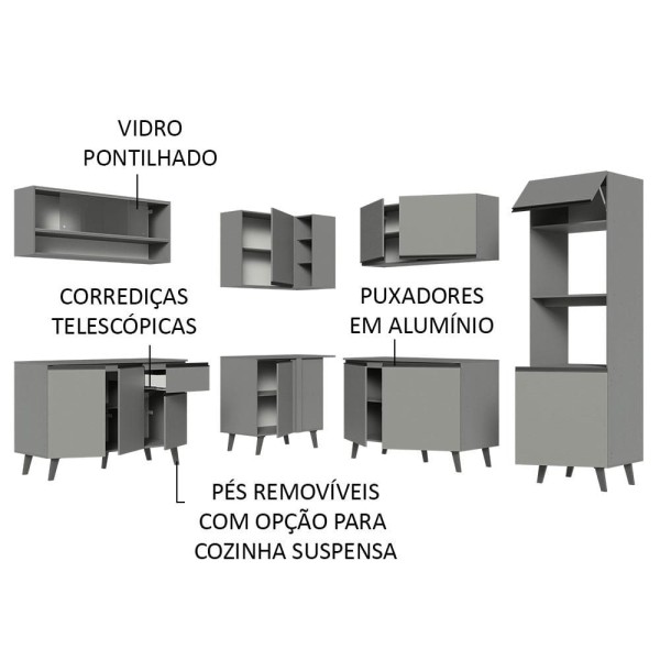 Encontraproduto.com.br - Armário de Cozinha Completa de Canto 445cm Cinza Nice Madesa 02