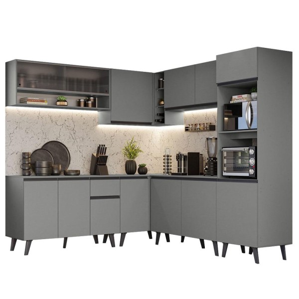Encontraproduto.com.br - Armário de Cozinha Completa de Canto 445cm Cinza Nice Madesa 02
