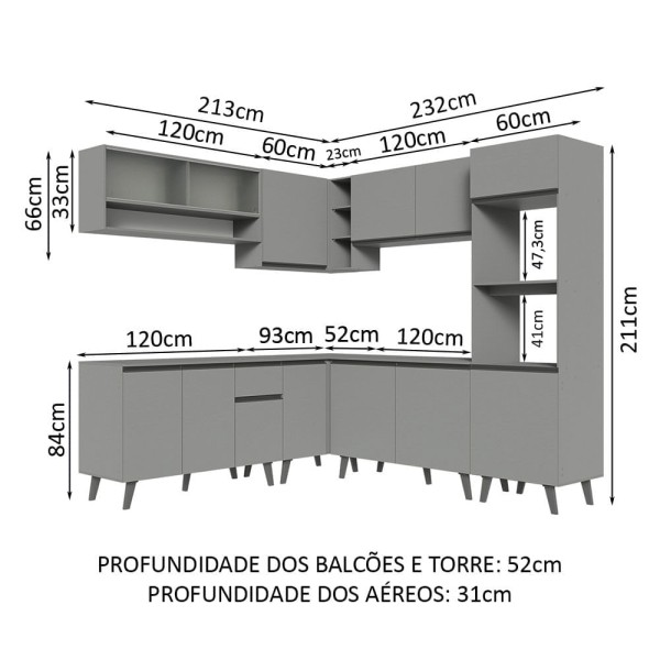 Encontraproduto.com.br - Armário de Cozinha Completa de Canto 445cm Cinza Nice Madesa 02