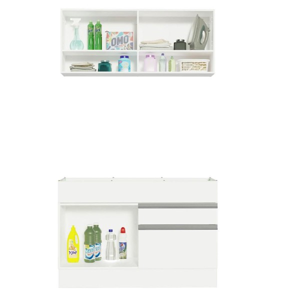 Encontraproduto.com.br - Kit Área De Serviço 120cm com Armário e Balcão Branco Madesa 01