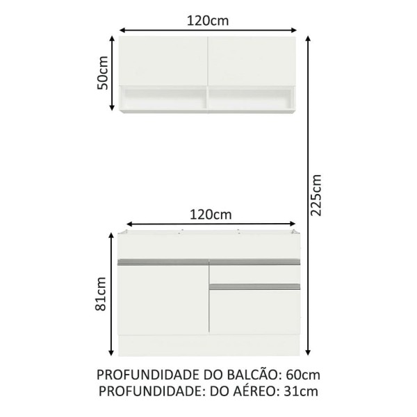 Encontraproduto.com.br - Kit Área De Serviço 120cm com Armário e Balcão Branco Madesa 01