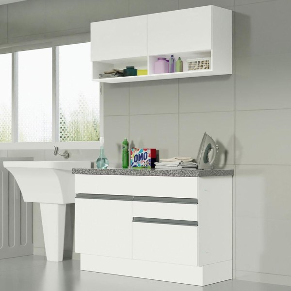 Encontraproduto.com.br - Kit Área De Serviço 120cm com Armário e Balcão Branco Madesa 01