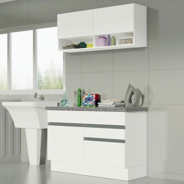 Encontraproduto.com.br - Kit Área De Serviço 120cm com Armário e Balcão Branco Madesa 01