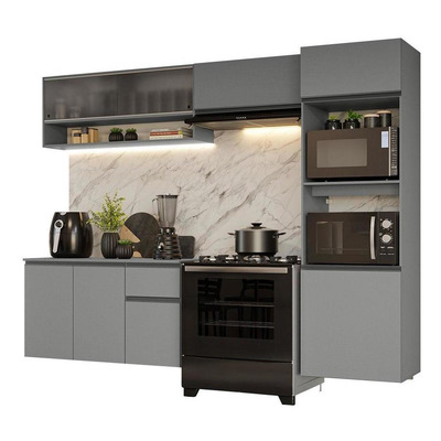 Armário de Cozinha Completa Suspenso 260cm Cinza Nice Madesa 11
