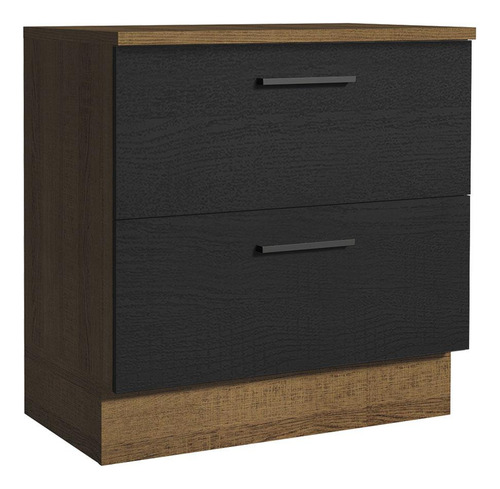 Balcão 80 cm 2 Gavetas Rustic/Preto Agata Madesa