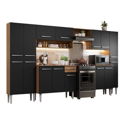 Armário de Cozinha Completa 325cm Preto/Rustic Emilly Joy Madesa