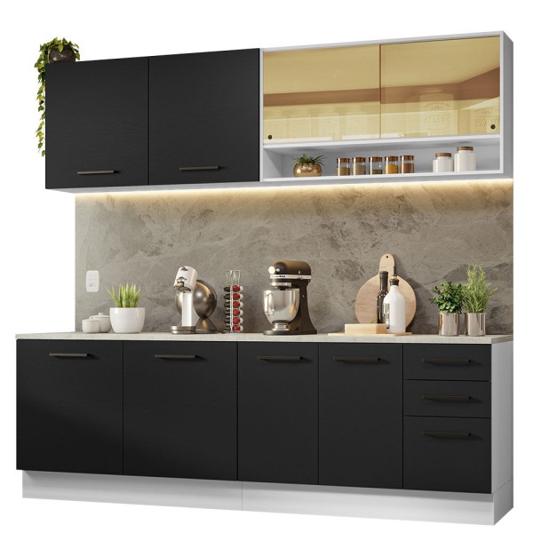 Encontraproduto.com.br - Armário de Cozinha Completa 240cm Branco/Preto 60cm de Profundidade Agata Madesa 01
