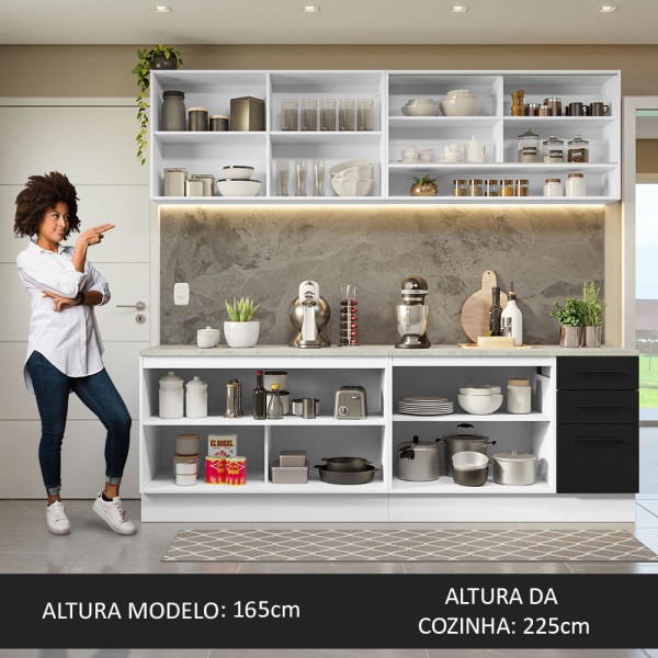 Encontraproduto.com.br - Armário de Cozinha Completa 240cm Branco/Preto 60cm de Profundidade Agata Madesa 01
