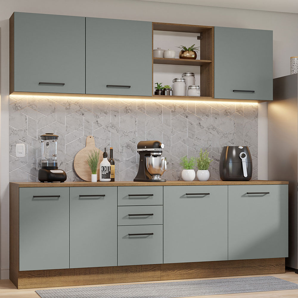 Armário de Cozinha Completa 240cm Rustic/Cinza 60cm de Profundidade Agata Madesa 02