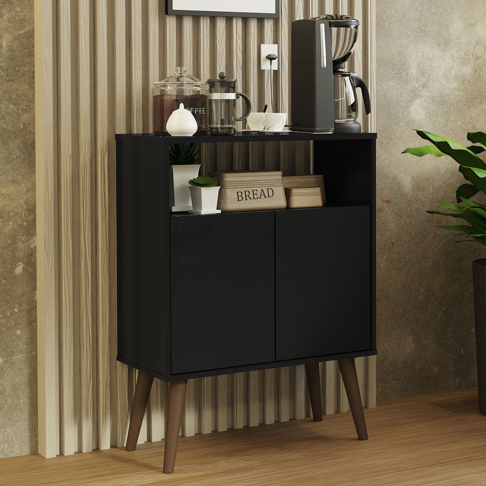 Encontraproduto.com.br - Aparador Buffet Cantinho Do Café Com Pés 2 Portas Preto 7030 Madesa Preto