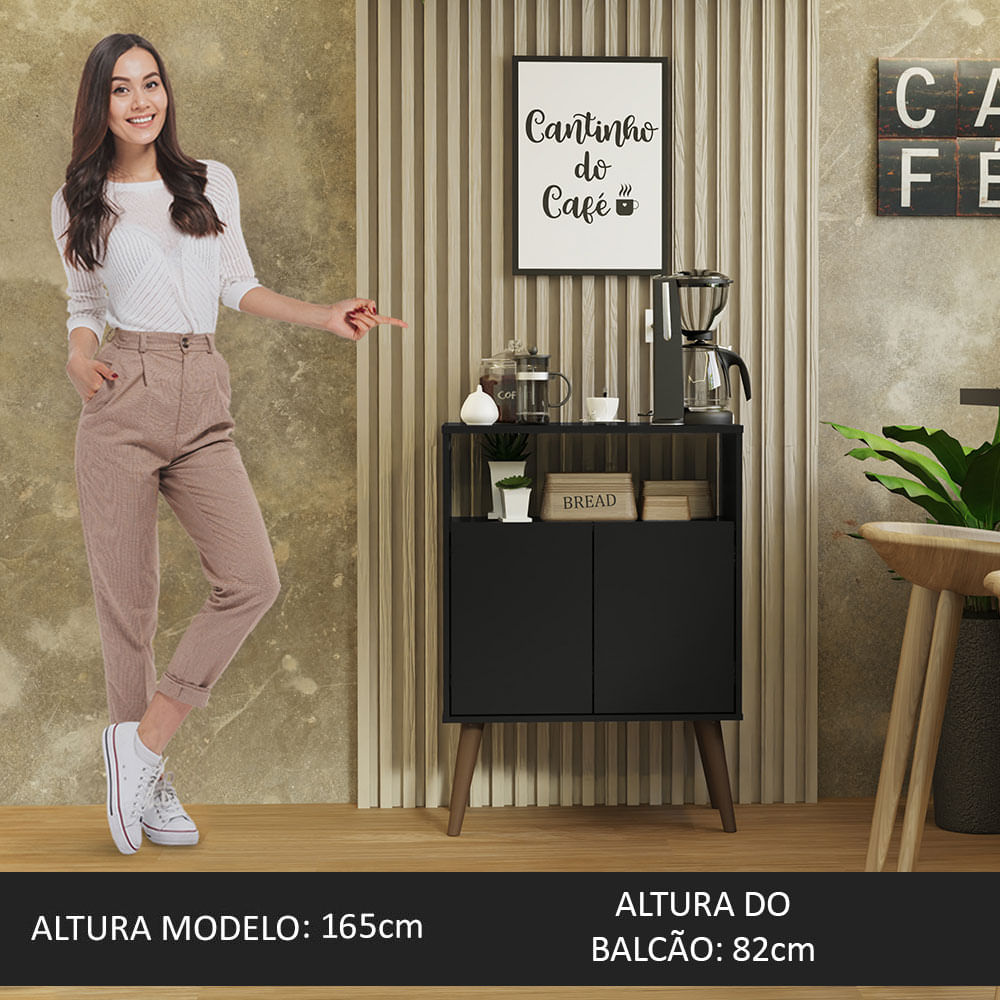 Encontraproduto.com.br - Aparador Buffet Cantinho Do Café Com Pés 2 Portas Preto 7030 Madesa Preto