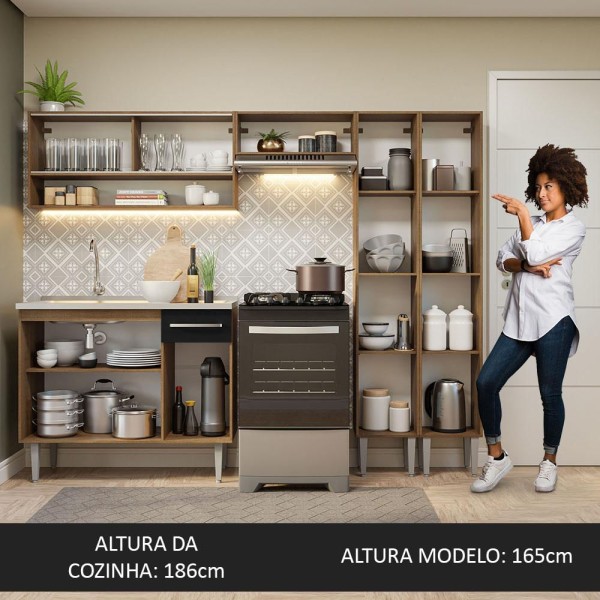 Encontraproduto.com.br - Armário de Cozinha Compacta 229cm com Pia Rustic/Preto Emilly Madesa 11