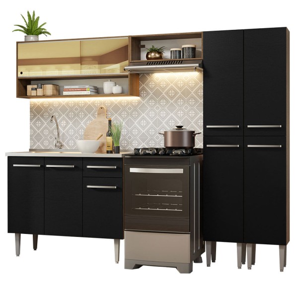 Encontraproduto.com.br - Armário de Cozinha Compacta 229cm com Pia Rustic/Preto Emilly Madesa 11