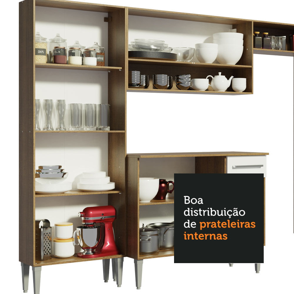 Encontraproduto.com.br - Armário de Cozinha Completa 293cm com Pia Rustic/Branco Emilly Madesa 09
