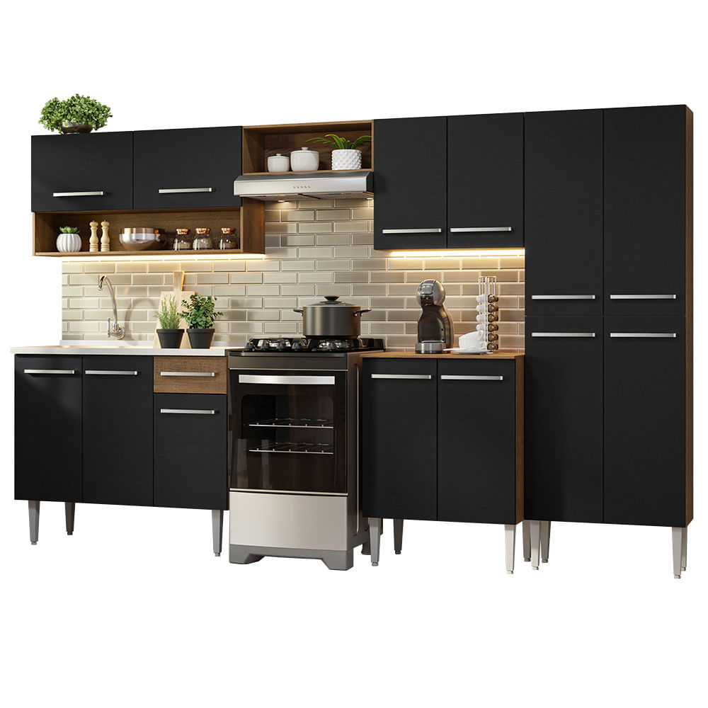 Encontraproduto.com.br - Armário de Cozinha Completa 293cm com Pia Rustic/Preto Emilly Madesa 09