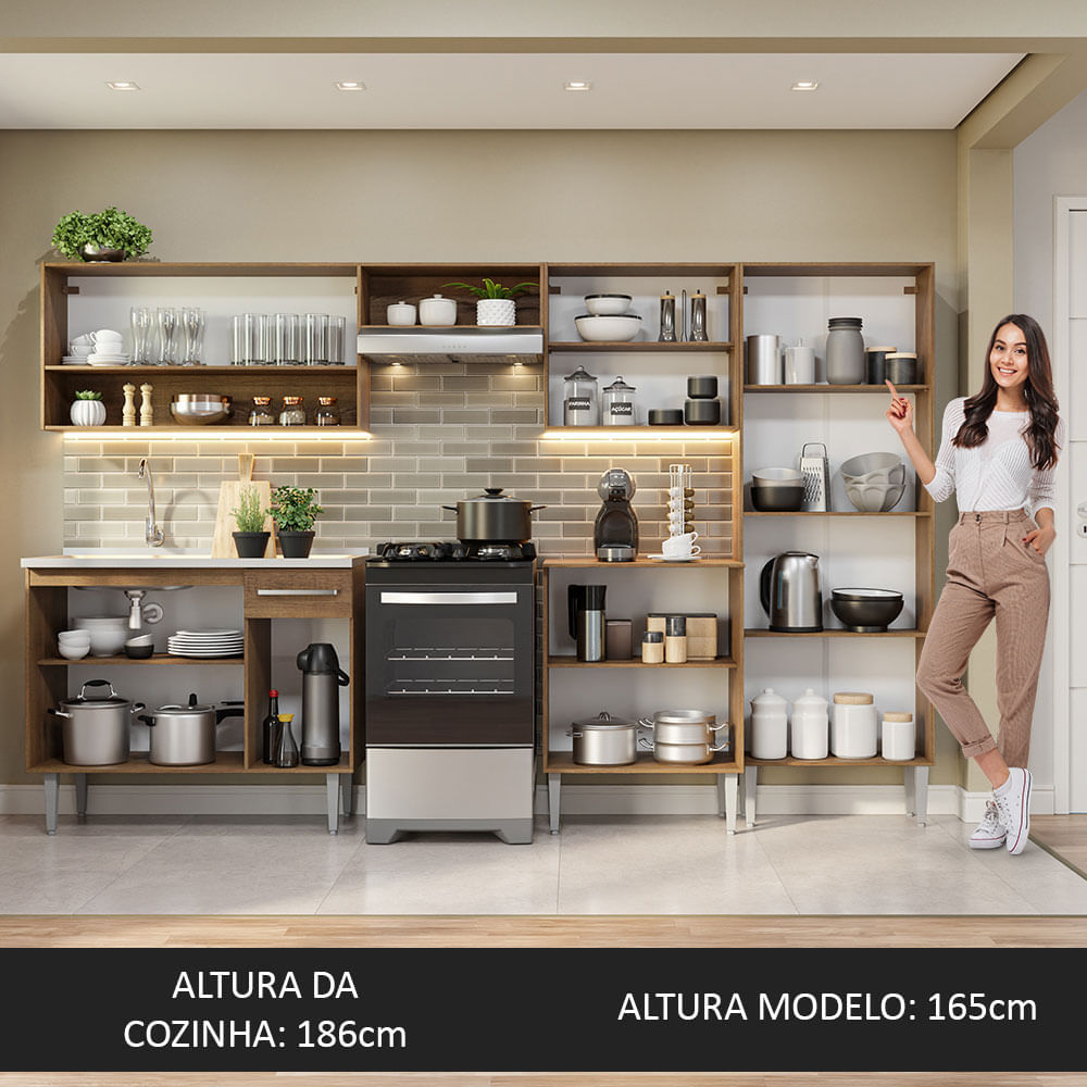 Encontraproduto.com.br - Armário de Cozinha Completa 293cm com Pia Rustic/Preto Emilly Madesa 09
