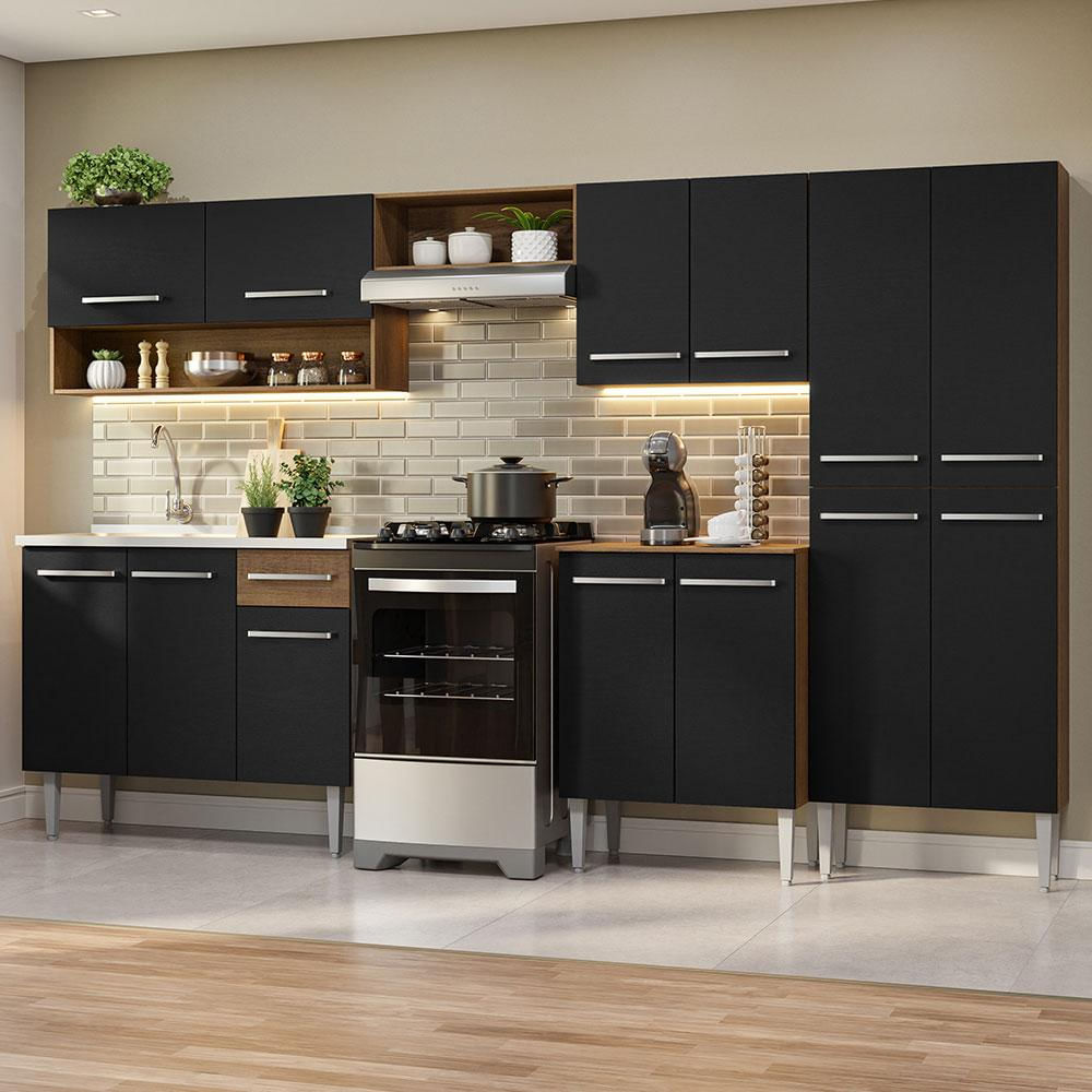 Encontraproduto.com.br - Armário de Cozinha Completa 293cm com Pia Rustic/Preto Emilly Madesa 09