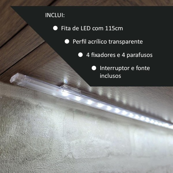 Encontraproduto.com.br - Luminária Barra com Fita de LED 115cm para Cozinhas Madesa