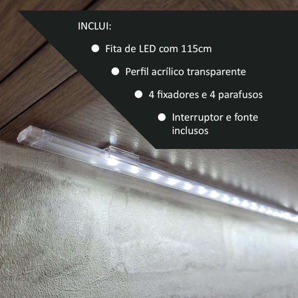 Encontraproduto.com.br - Luminária Barra com Fita de LED 115cm para Cozinhas Madesa