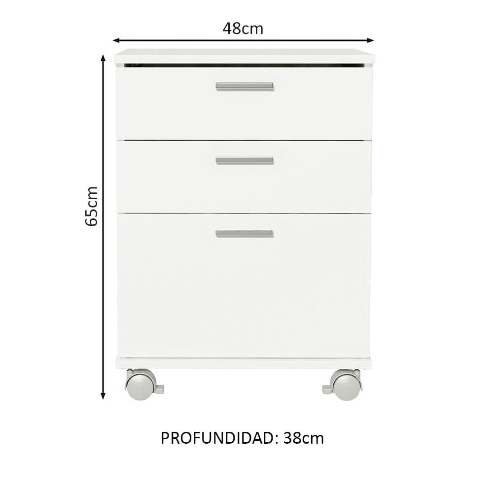 Conjunto Escritório Home Office com Mesa Industrial + Gaveteiro Branco/Preto Madesa