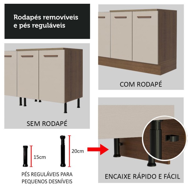 Encontraproduto.com.br - Balcão de Pia 150 cm 2 Portas e 2 Gavetas (Com Tampo) Rustic/Crema Agata Madesa