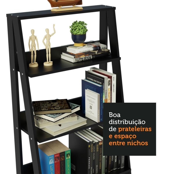 Encontraproduto.com.br - Conjunto Escritório Home Office com Mesa Industrial + Estante Escada Rustic/Preto Madesa