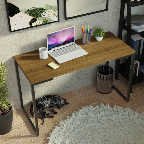 Encontraproduto.com.br - Conjunto Escritório Home Office com Mesa Industrial + Estante Escada Rustic/Preto Madesa