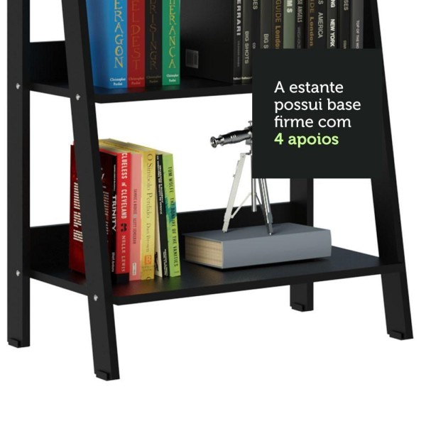 Encontraproduto.com.br - Conjunto Escritório Home Office com Mesa Industrial + Estante Escada Rustic/Preto Madesa