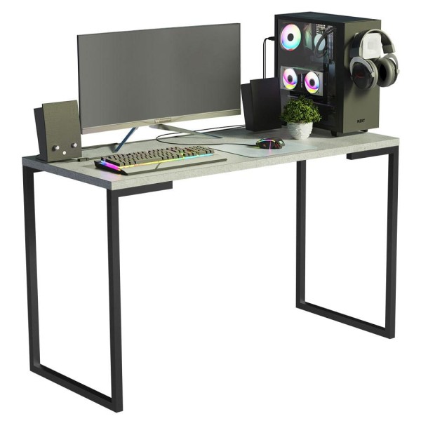 Encontraproduto.com.br - Conjunto Escritório Home Office com Mesa Industrial + Estante Escada Preto/Cinza Madesa