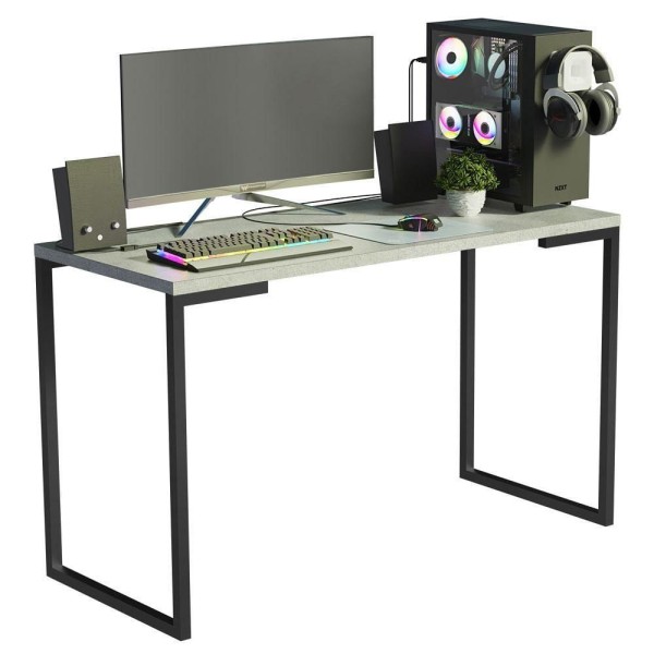 Encontraproduto.com.br - Conjunto Escritório Home Office com Mesa Industrial + Estante Escada Preto/Cinza Madesa