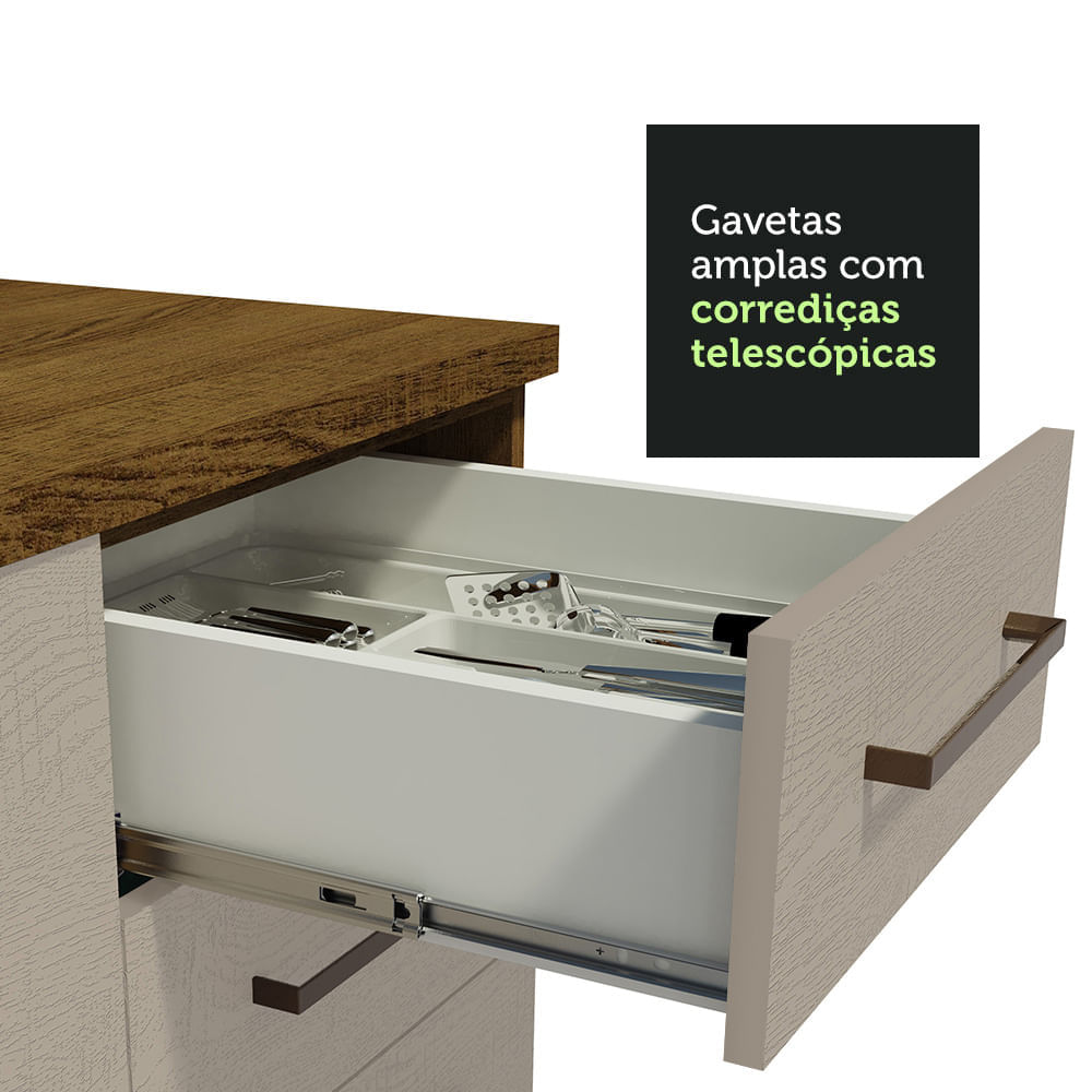 Encontraproduto.com.br - 2 Balcões De Cozinha 3 Gavetas 4 Portas (sem Tampo E Pia) Rustic/crema Agata Madesa Rustic/crema